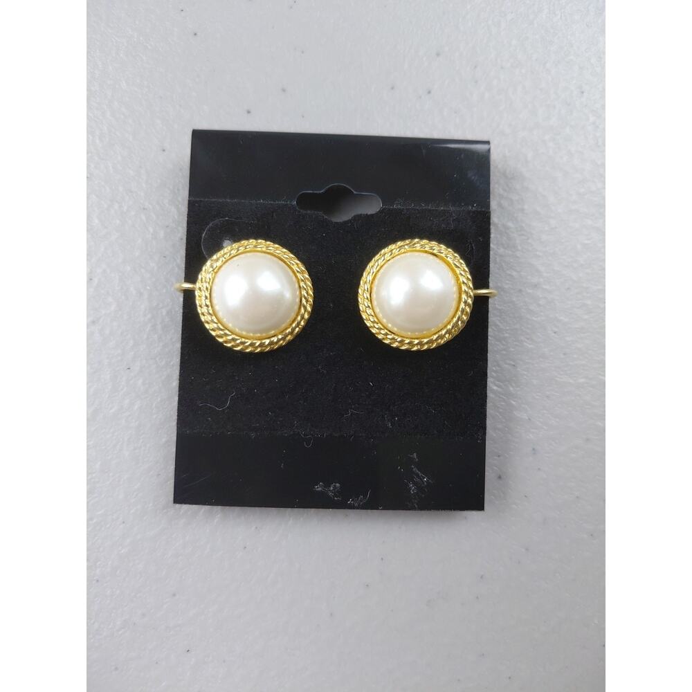 VTG Gold Faux Pearl Clip On Earrings Statement Classic Round Chunky 80s Preppy